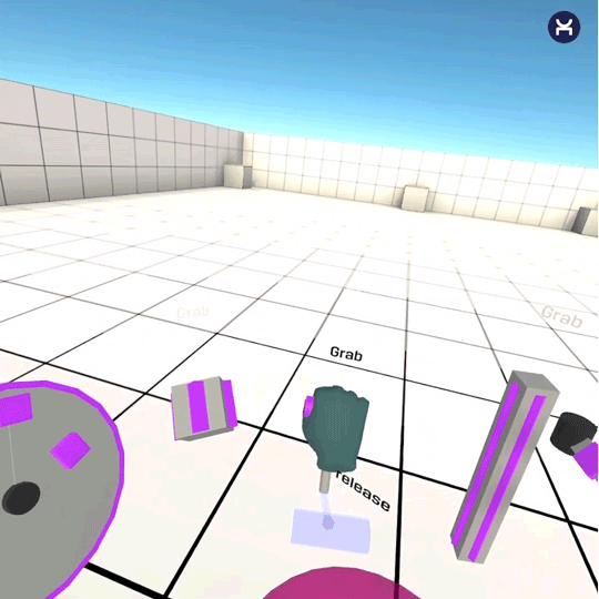 Animation of a virtual hand grabbing an object and snapping it to a target on release