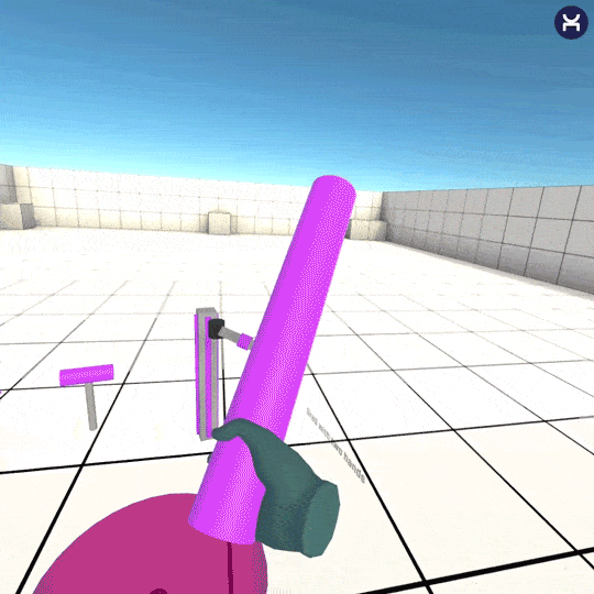 Animation of a virtual hand grabbing and moving a lever in a VR Builder test scene