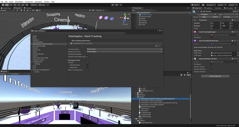 Interhaptics interface with SenseGlove integration