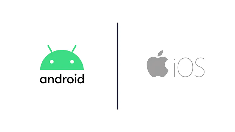 Android and Apple iOS logos side by side, the two mobile platforms Interhaptics targets