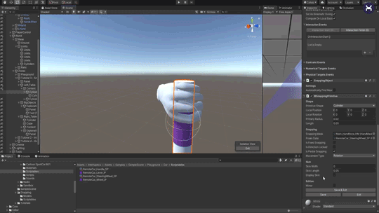 Both hands snapping setting image from Interhaptics demo