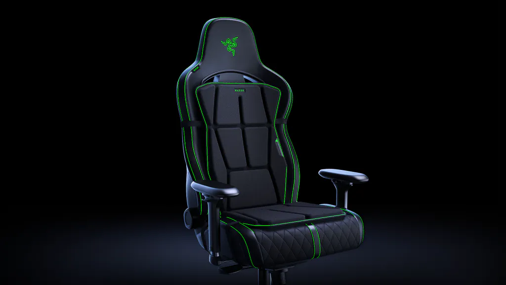Razer gaming chair fitted with the Project Esther HD haptics cushion on its seat and backrest