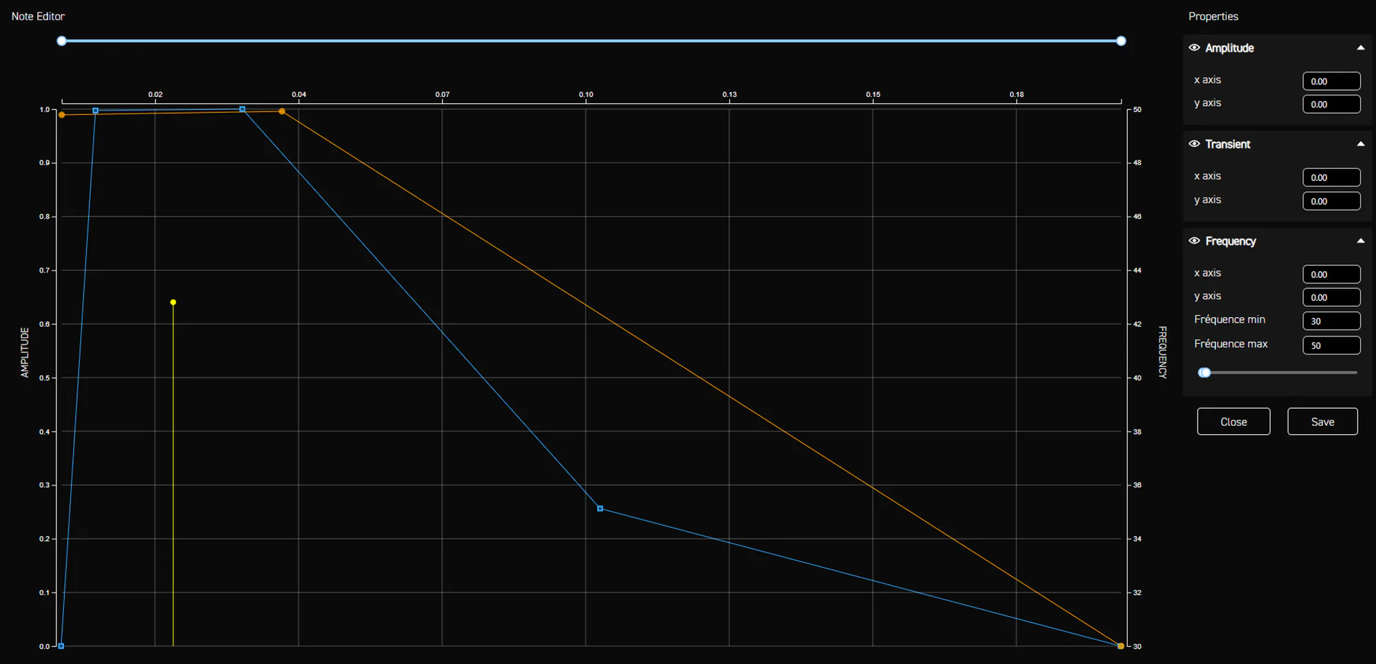 Note editor for the second assault rifle version in a low 30 to 50 Hz range, with full amplitude attack