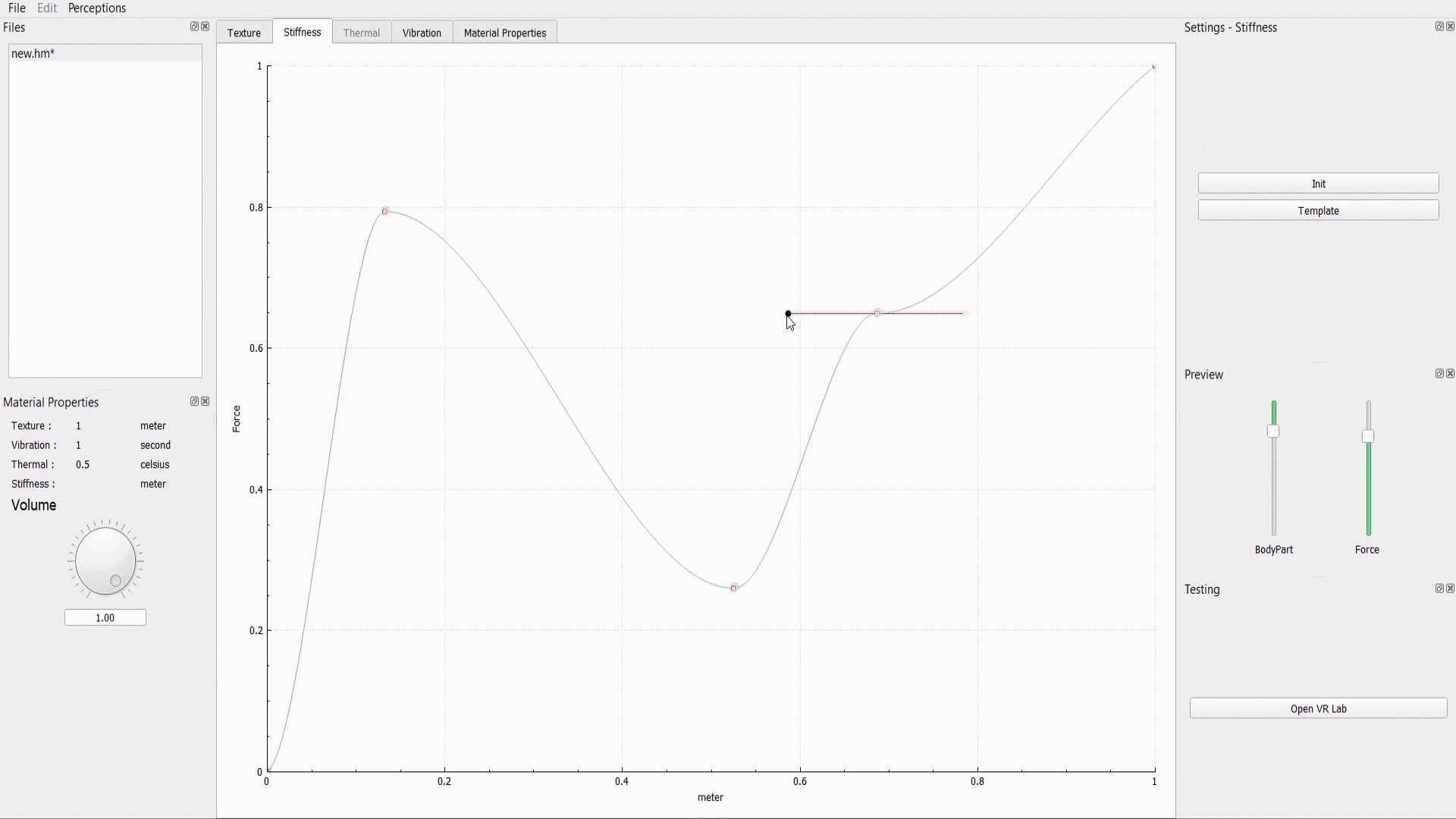 Stiffness' haptic feedback design from Haptic Composer
