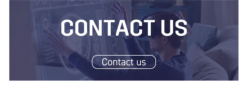 Contact us banner showing a person in a VR headset interacting with a virtual interface