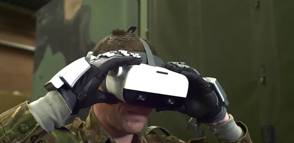 SenseGlove and VR headset for satellite assembly training