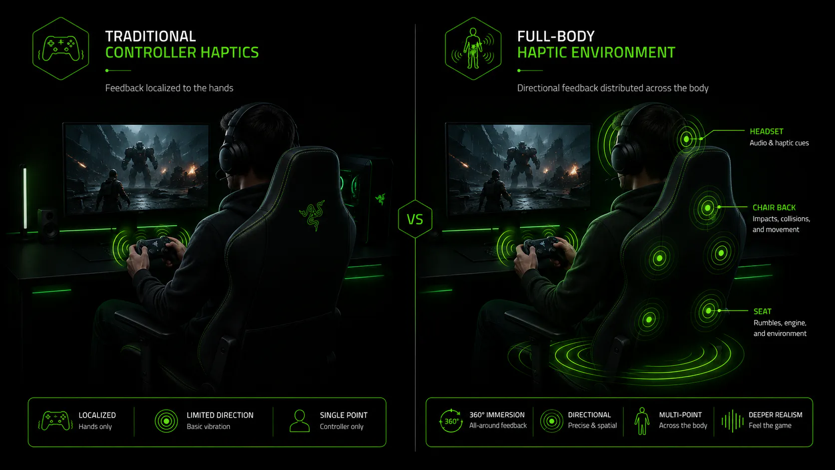 Comparison of controller-only haptics with full-body feedback from a haptic headset and gaming chair