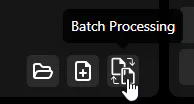 Batch Processing button and tooltip in the Haptic Composer main view toolbar