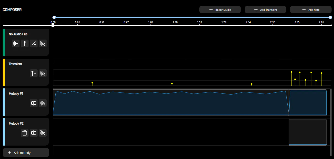 Haptic Composer timeline for Thor's ability with melody notes and a burst of transients at the end