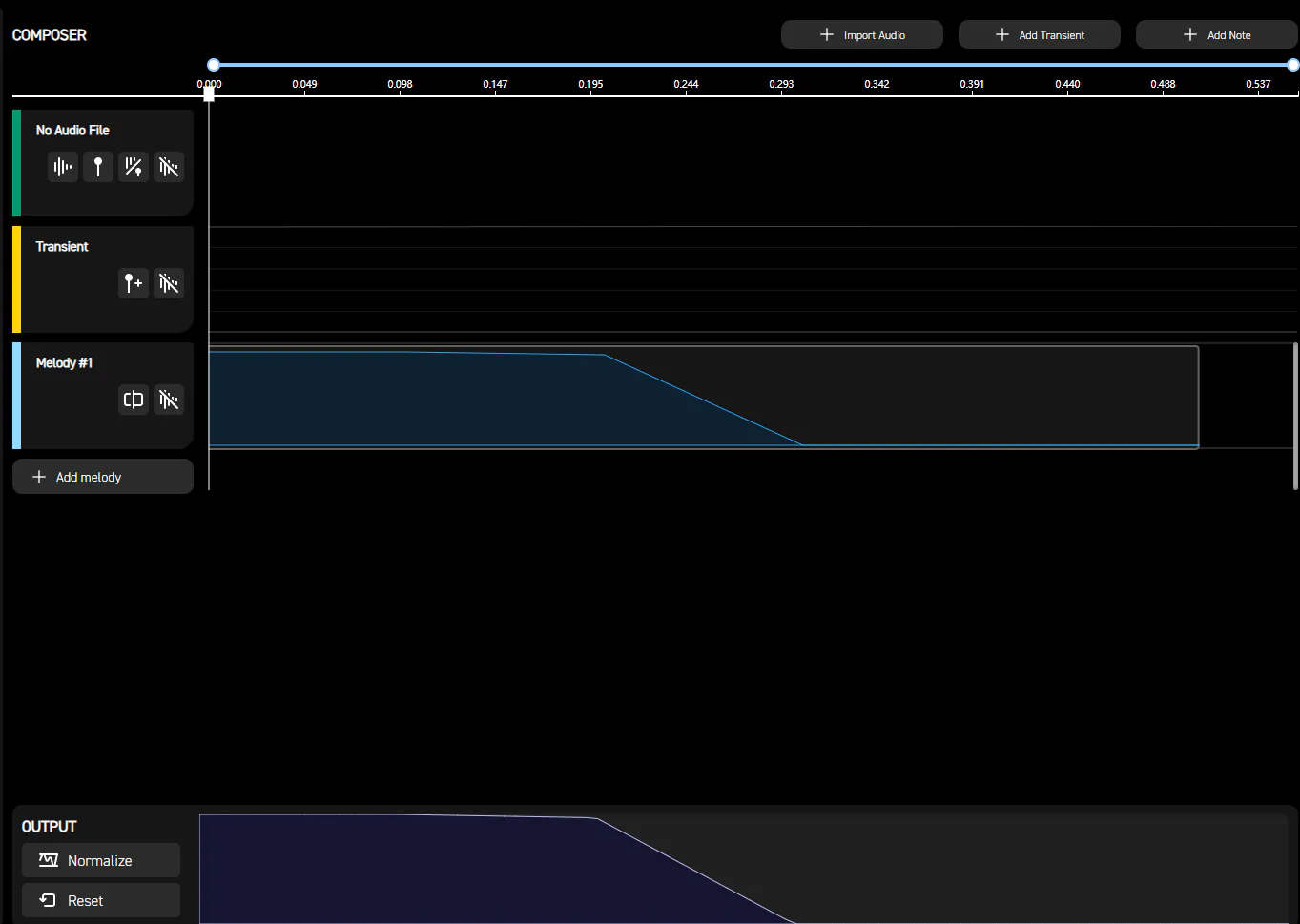 Haptic Composer note for Hawkeye's Crescent Slash that holds then fades, one side of the slash