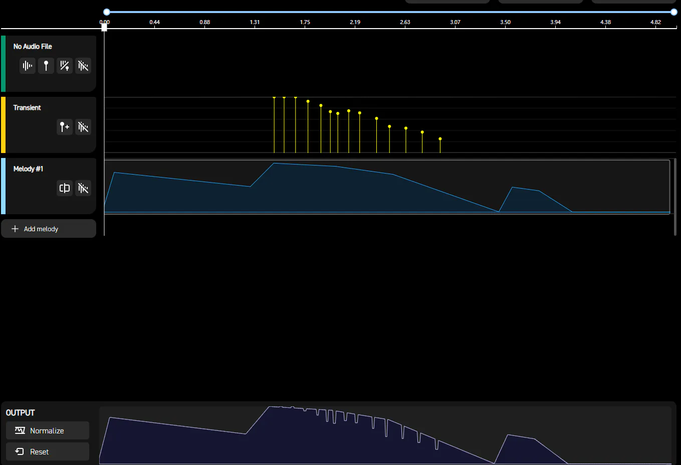Haptic Composer timeline for Phoenix's Endsong Inferno with a rising note and a burst of transients