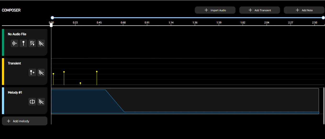 Bruce Banner transformation haptic note with early transients, fading out after the first zone