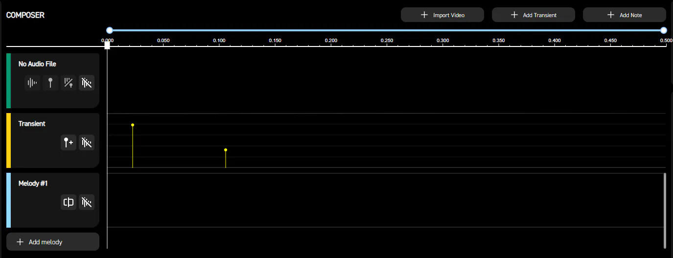 Haptic Composer timeline for the Restricted Area warning: two light transients of decreasing strength