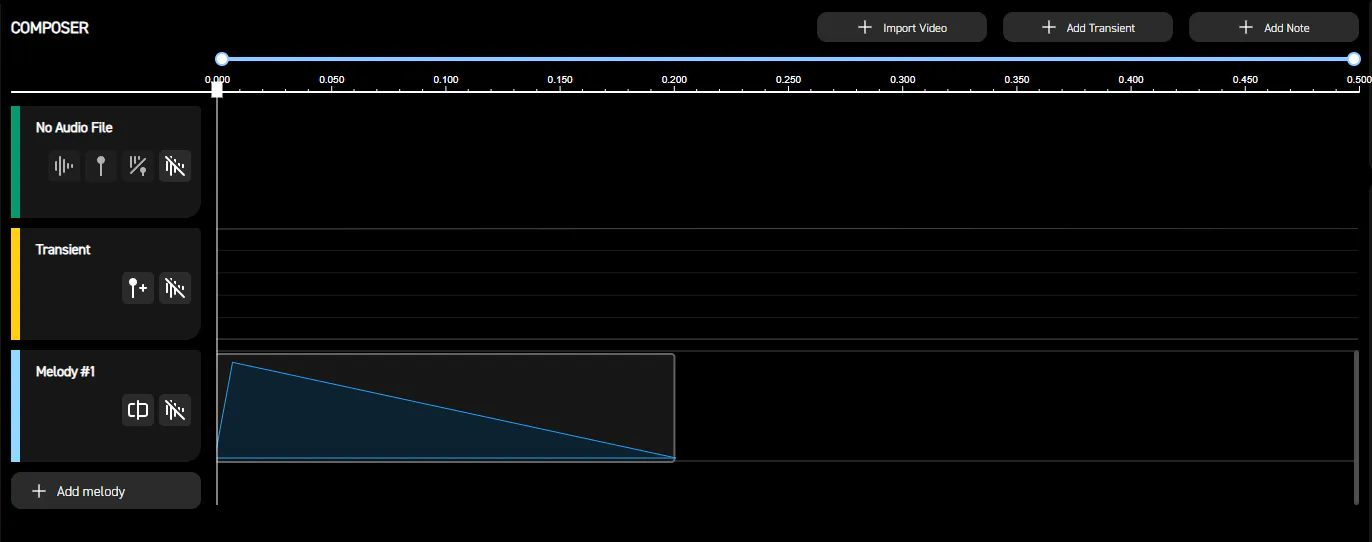 Haptic Composer timeline for door sabotage: one brief amplitude spike with no transient
