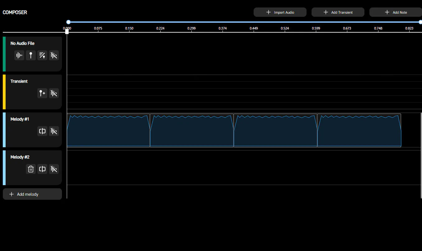 Haptic Composer melody track with four looped notes for Iron Man's Unibeam effect