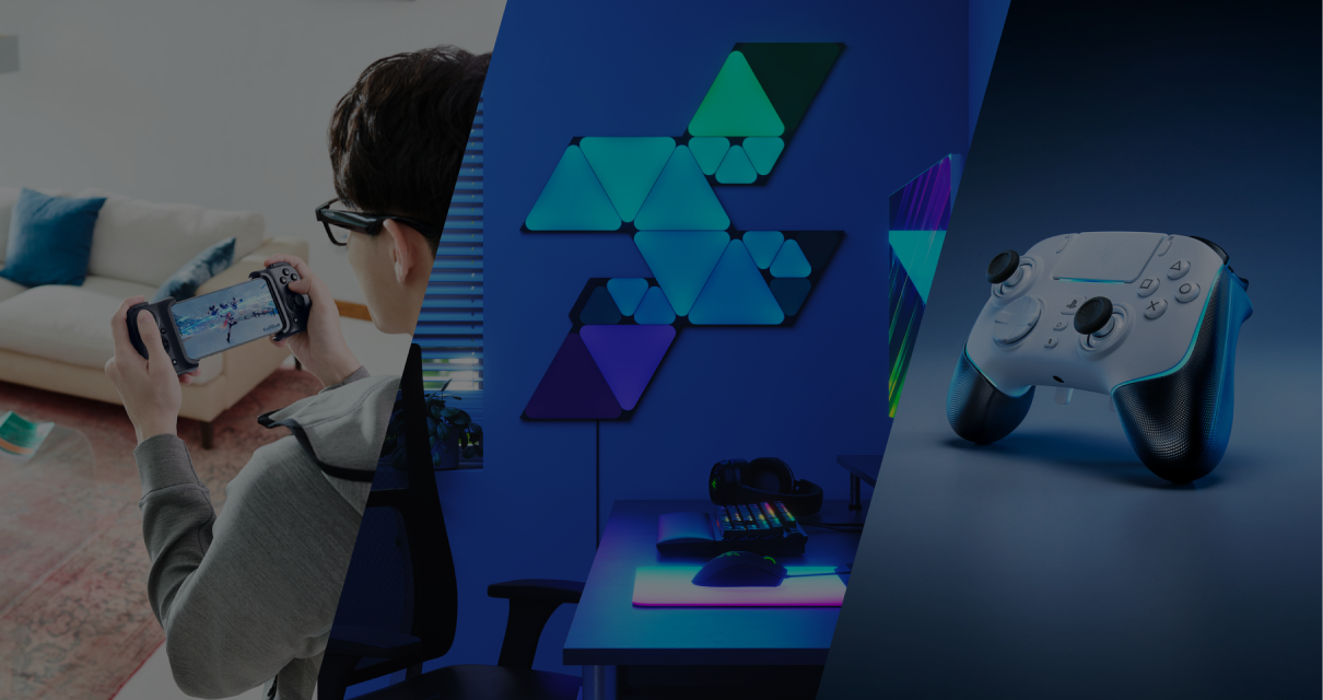 Chroma RGB Gaming Setup with RGB lighting and Nanoleaf panels showcasing dynamic peripheral lighting effects